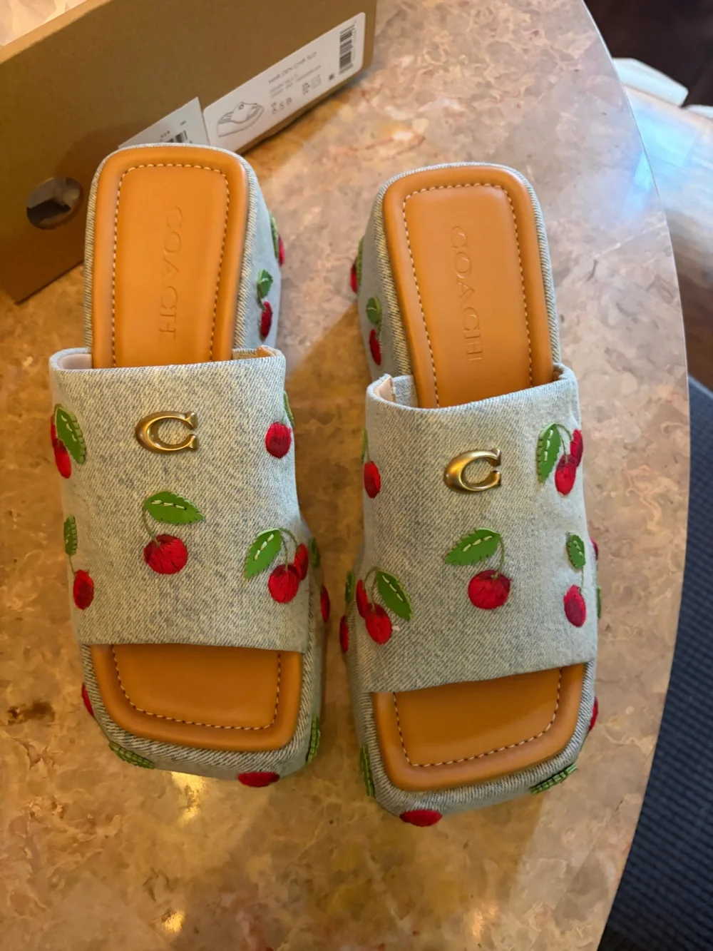 Coach Light Blue Cherry Embroidered Slip-On Mules new with tags - Picture 7 of 10